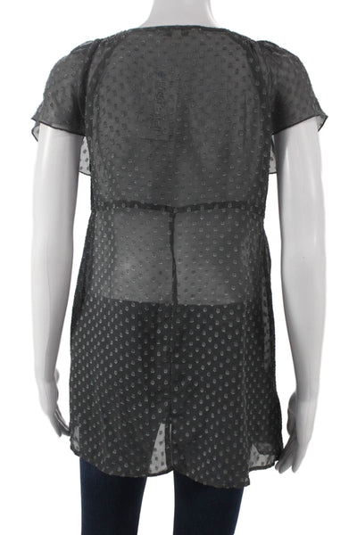 Daniel Rainn Womens Polka Dot V-Neck Tunic Blouse Gray Short Sleeve Size S