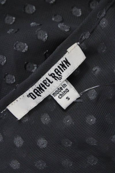 Daniel Rainn Womens Polka Dot V-Neck Tunic Blouse Gray Short Sleeve Size S