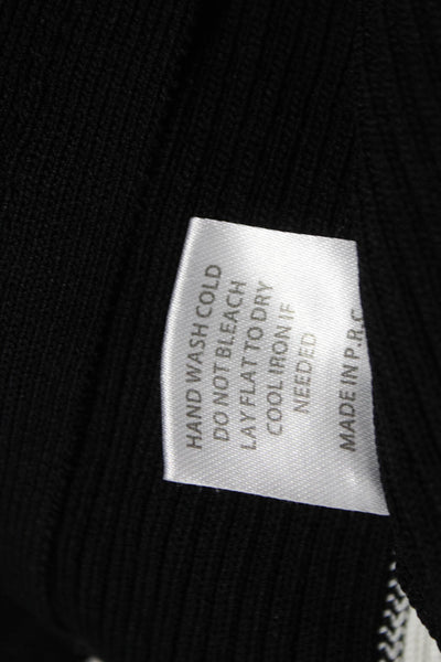 Yllw Womens Black Striped Viscose Full Zip Sweater Collared Long Sleeve Size S