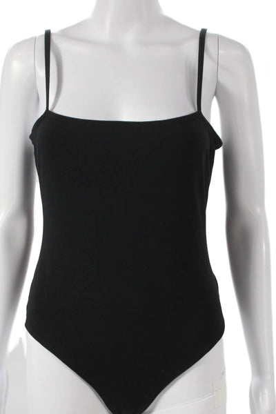 ATM Women One Piece Bodysuit Black Square Neck Sleeveless Pima Cotton Size L
