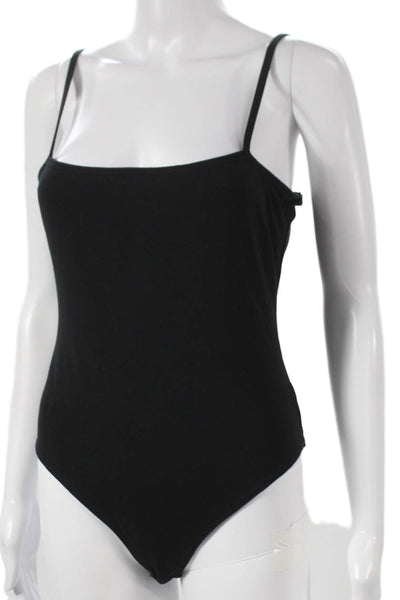 ATM Women One Piece Bodysuit Black Square Neck Sleeveless Pima Cotton Size L
