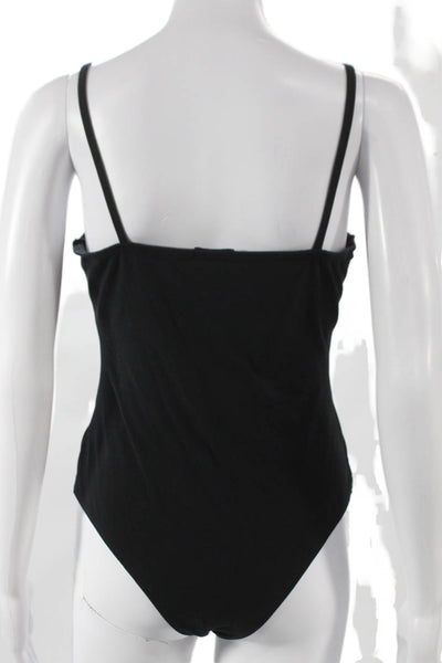ATM Women One Piece Bodysuit Black Square Neck Sleeveless Pima Cotton Size L