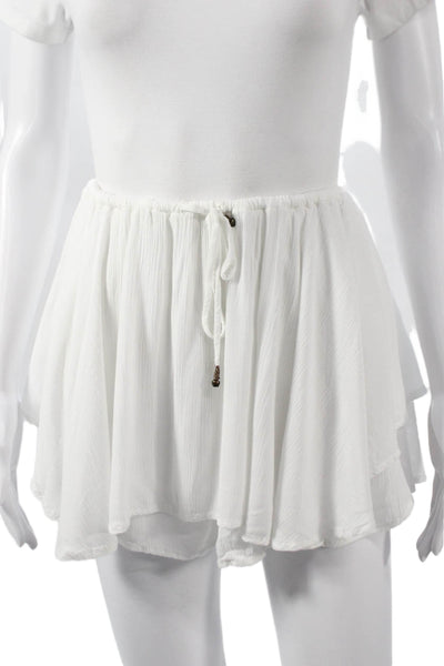 Free-est Women Hot Pants White Viscose Drawstring Size L