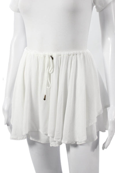 Free-est Women Hot Pants White Viscose Drawstring Size L