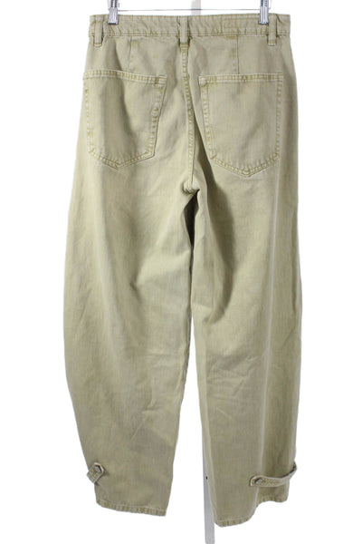 Zara Women Wide-Leg Green Cotton Jeans Size 6