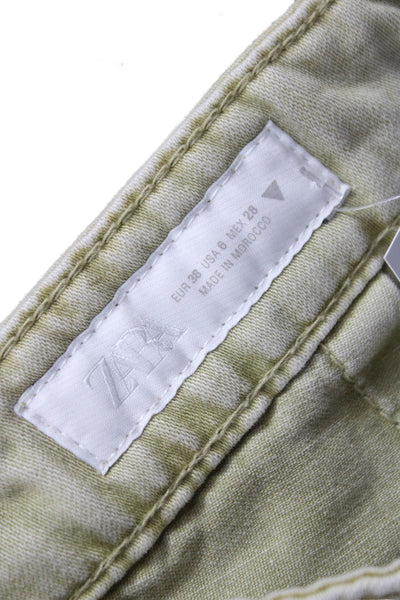 Zara Women Wide-Leg Green Cotton Jeans Size 6