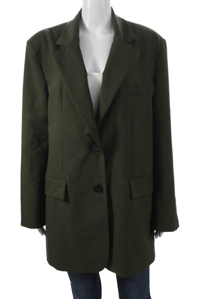 Zara Women Basic Jacket Green Polyester Button Long Sleeve Size L
