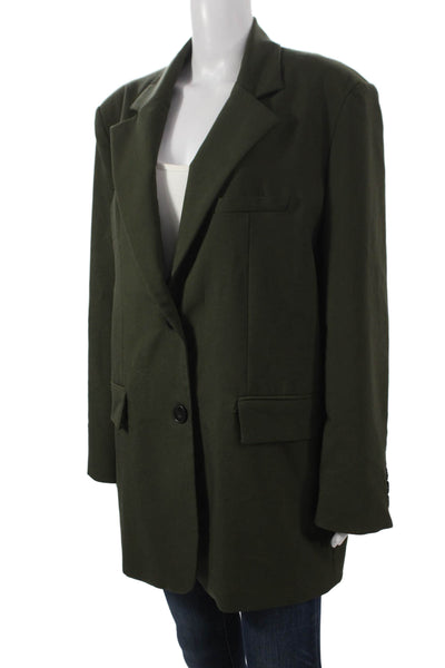 Zara Women Basic Jacket Green Polyester Button Long Sleeve Size L