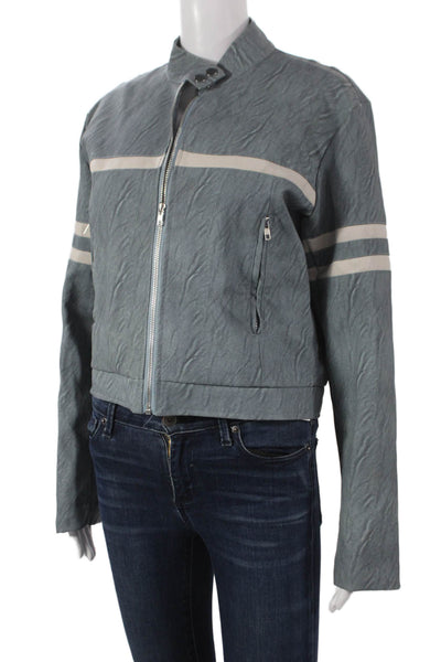 Edikted Women Moto Jacket Gray Faux Leather Striped Zip Long Sleeve Size XS