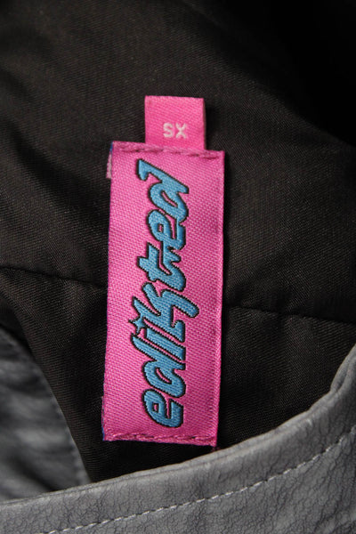 Edikted Women Moto Jacket Gray Faux Leather Striped Zip Long Sleeve Size XS