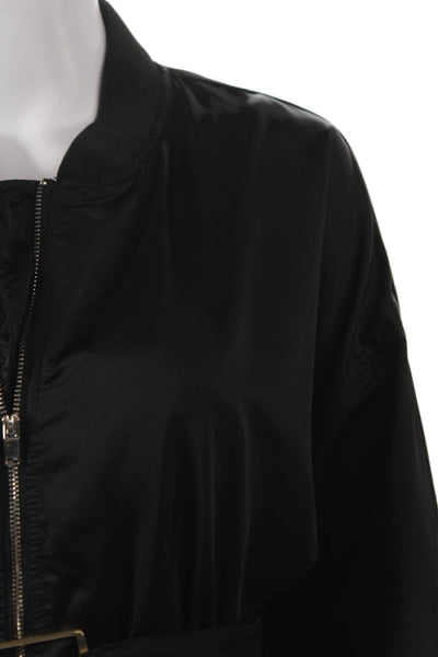 Zara Women Bomber Jacket Black Satin Zip Long Sleeve Size L