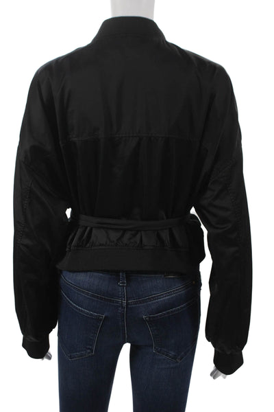 Zara Women Bomber Jacket Black Satin Zip Long Sleeve Size L
