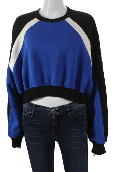 Zara Women Pullover Sweatshirt Blue Colorblock Long Sleeve Size M