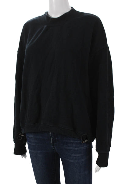 Vince Womens Pullover Sweatshirt Black Cotton Mock Neck Long Sleeve Size L