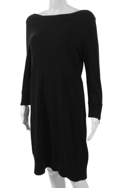 Michael Michael Kors Women Black Sweater Dress Long Sleeve Boatneck Size M