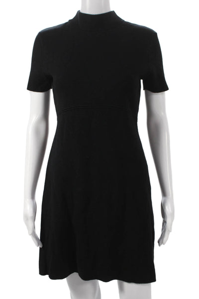 Zara Womens Sweater Dress Black Short Sleeve Mock Neck Size M