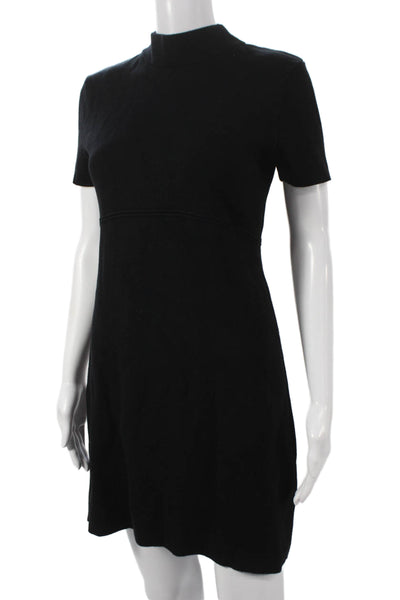 Zara Womens Sweater Dress Black Short Sleeve Mock Neck Size M