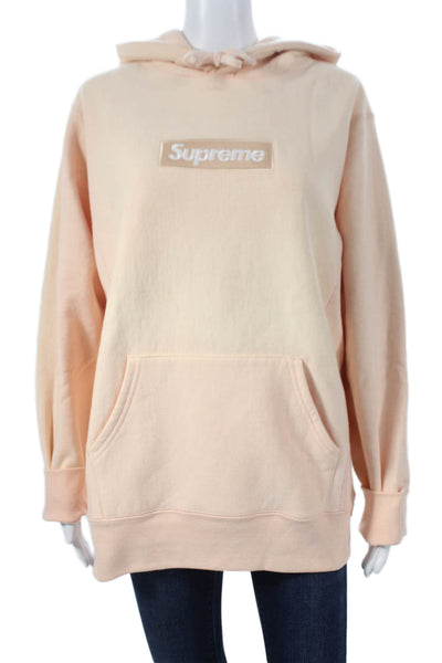 Supreme Unisex Pullover Hoodie Beige Cotton Crew Neck Long Sleeve Size M
