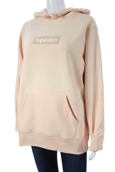 Supreme Unisex Pullover Hoodie Beige Cotton Crew Neck Long Sleeve Size M