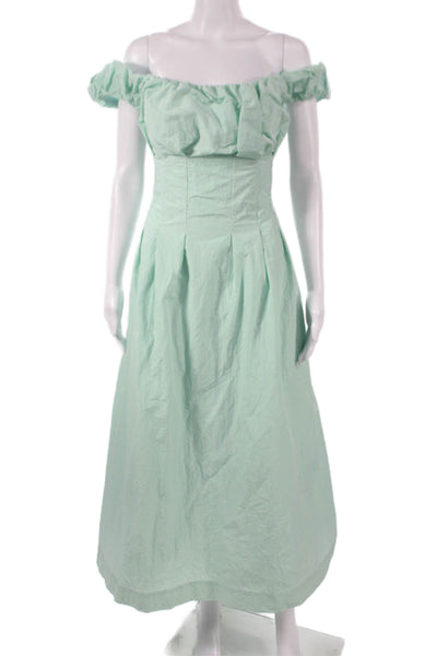 Lela Rose Womens A-Line Off Shoulder Green Midi Dress Short Sleeve Size M