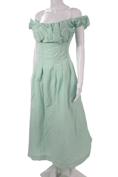 Lela Rose Womens A-Line Off Shoulder Green Midi Dress Short Sleeve Size M