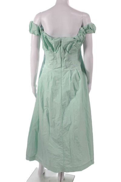 Lela Rose Womens A-Line Off Shoulder Green Midi Dress Short Sleeve Size M