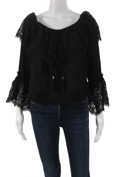Rachel Zoe Women Silk Off The Shoulder Long Sleeve Blouse Black Size 8