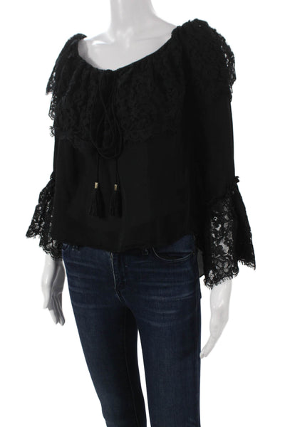 Rachel Zoe Women Silk Off The Shoulder Long Sleeve Blouse Black Size 8