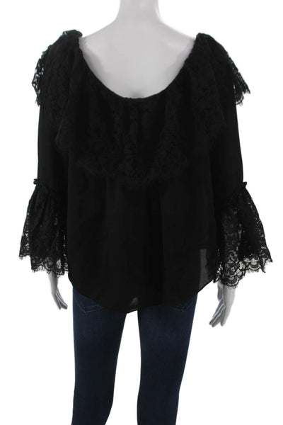Rachel Zoe Women Silk Off The Shoulder Long Sleeve Blouse Black Size 8
