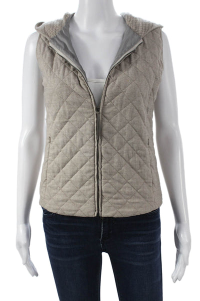Fabiana Filippi Women Quilted Vest Beige Merino Cashmere Sleeveless Size 2XS