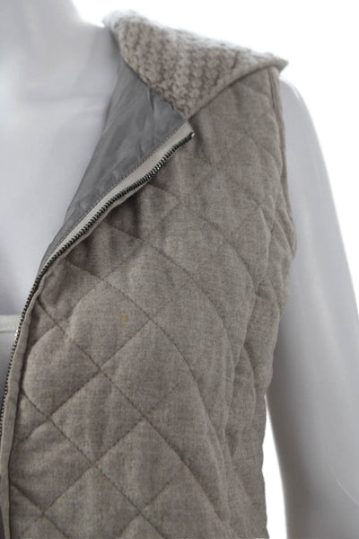 Fabiana Filippi Women Quilted Vest Beige Merino Cashmere Sleeveless Size 2XS