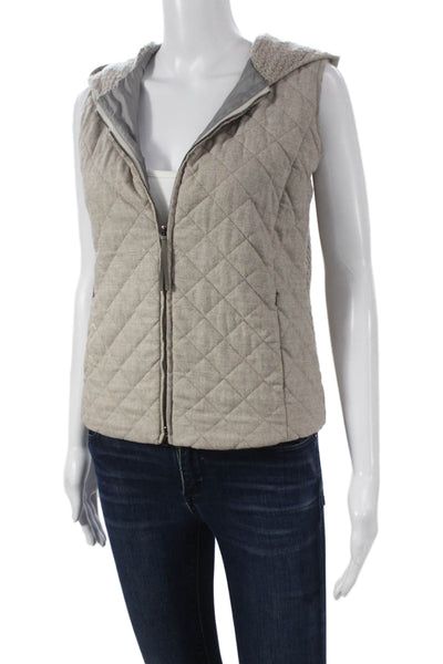 Fabiana Filippi Women Quilted Vest Beige Merino Cashmere Sleeveless Size 2XS