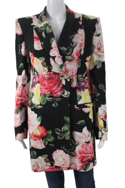 Philipp Plein Women Floral Black Viscose Blazer Button Long Sleeve Size L