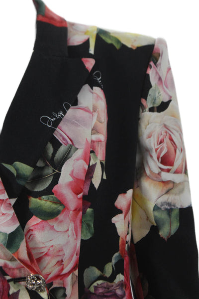 Philipp Plein Women Floral Black Viscose Blazer Button Long Sleeve Size L