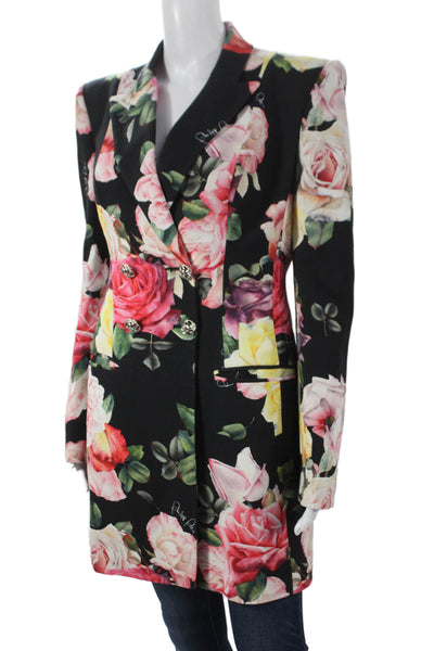 Philipp Plein Women Floral Black Viscose Blazer Button Long Sleeve Size L