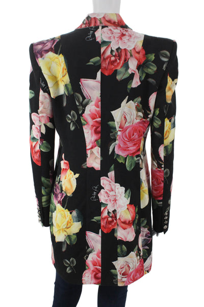 Philipp Plein Women Floral Black Viscose Blazer Button Long Sleeve Size L
