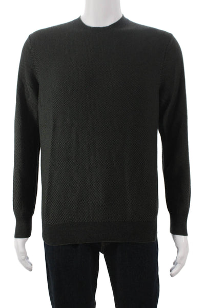 Vince Mens Wool Geometric Crew Neck Pullover Sweater Green Size M