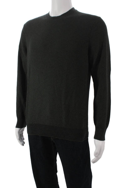 Vince Mens Wool Geometric Crew Neck Pullover Sweater Green Size M