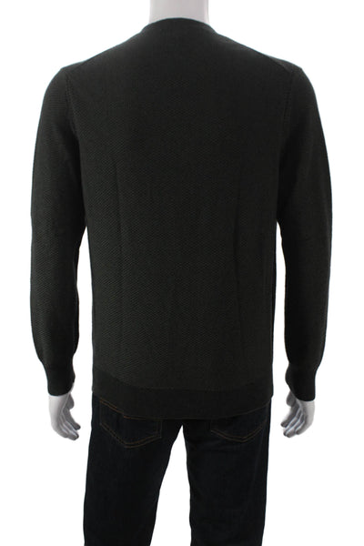 Vince Mens Wool Geometric Crew Neck Pullover Sweater Green Size M