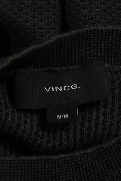 Vince Mens Wool Geometric Crew Neck Pullover Sweater Green Size M