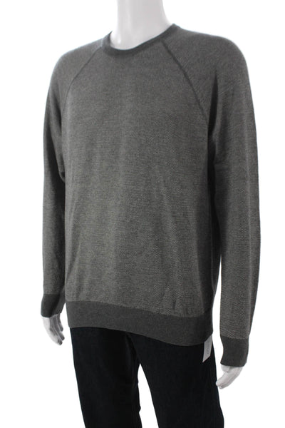 Vince Mens Pullover Sweater Wool Gray Crew Neck Geometric Long Sleeve Size M