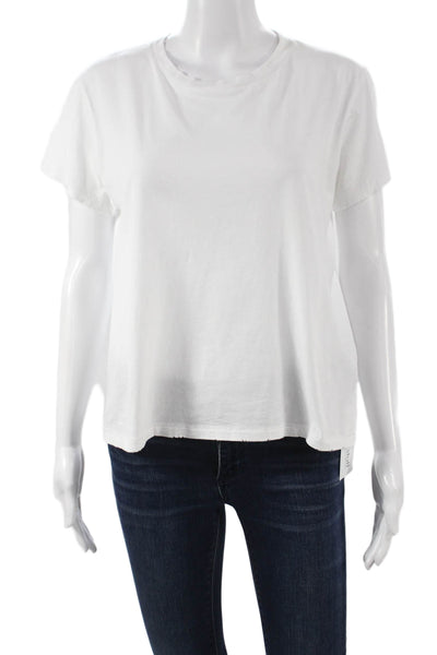 Leallo Womens Basic White Cotton Short Sleeve T-Shirt Round Neck Size S