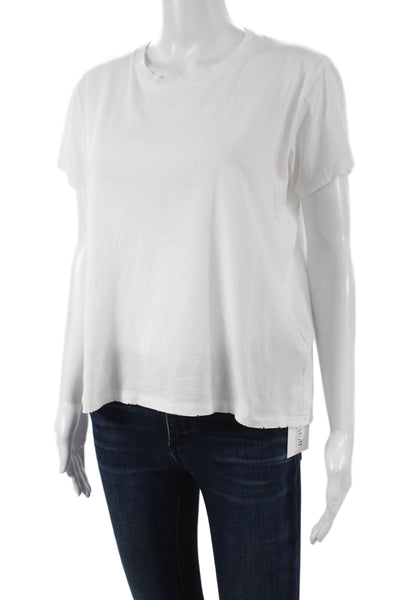 Leallo Womens Basic White Cotton Short Sleeve T-Shirt Round Neck Size S