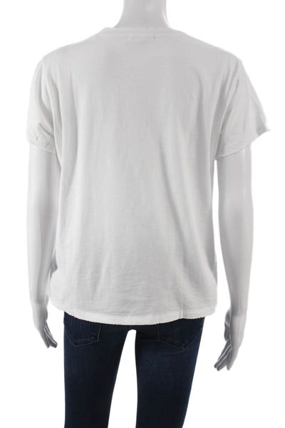 Leallo Womens Basic White Cotton Short Sleeve T-Shirt Round Neck Size S