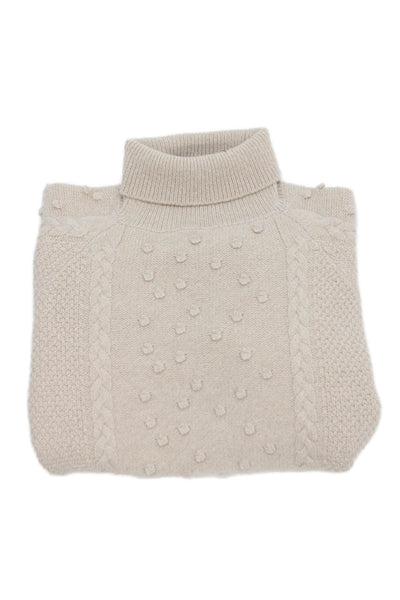 ELEVENTY Childrens Girls Cable Knit Turtleneck Sweater Beige Wool Size 6