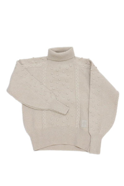 ELEVENTY Childrens Girls Cable Knit Turtleneck Sweater Beige Wool Size 6