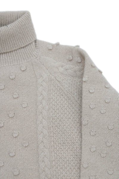 ELEVENTY Childrens Girls Cable Knit Turtleneck Sweater Beige Wool Size 6