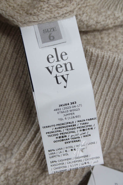 ELEVENTY Childrens Girls Cable Knit Turtleneck Sweater Beige Wool Size 6