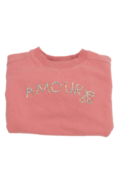 Bonpoint Childrens Girls Long Sleeves Amour Sweatshirt Pink Size 6