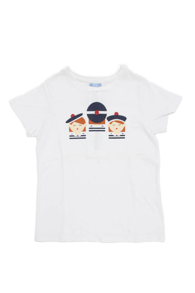 Jacadi Childrens Girls Short Sleeves Tee Shirt White Navy Blue Size 8